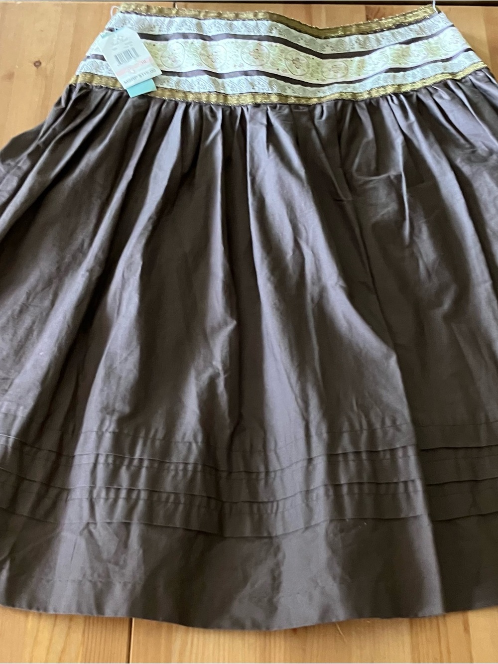 NWT Fresh Twist Embroidered Waistband Brown A-Line Skirt Color Fudge Size 10
